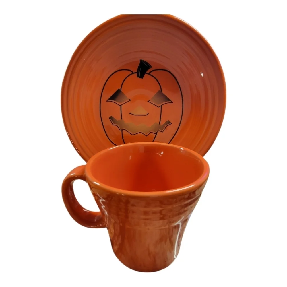 Fiesta Halloween Spooky Glowing Pumpkin Tapered Mug and Luncheon Plate Set
